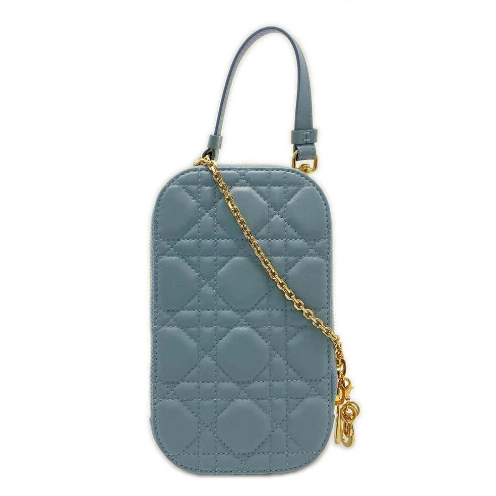 CHRISTIAN DIOR Blue Lambskin Leather Shoulder Bag
